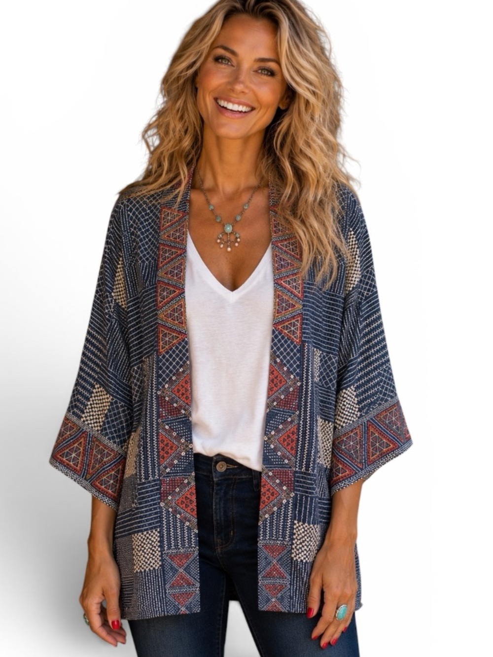 Johnny Was Thora Chambray Kimono Embroidered Jacket NWT